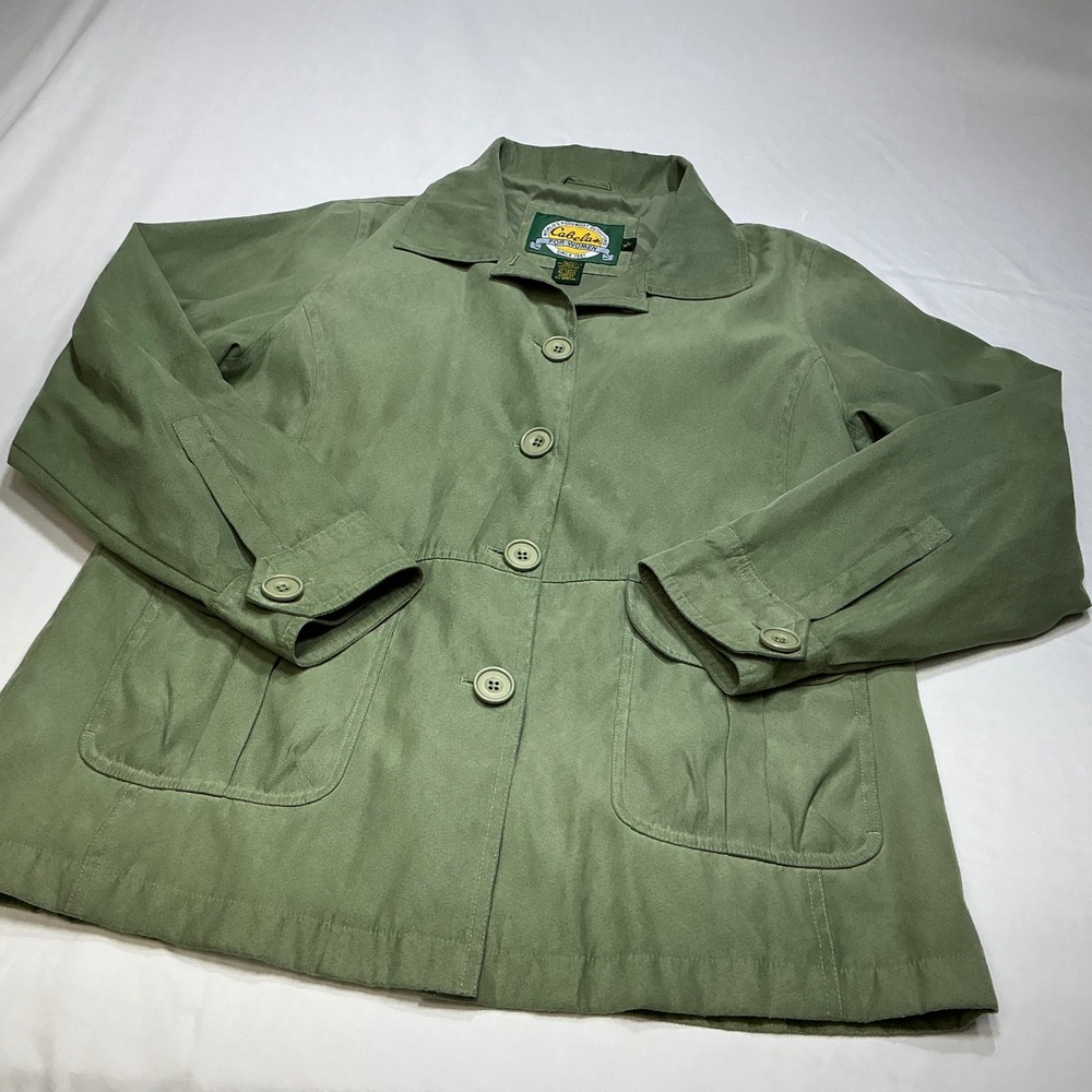 Cabelas Sage Green Button Up Jacket Collared Outdoor Coat Womens L - Picture 6 of 12